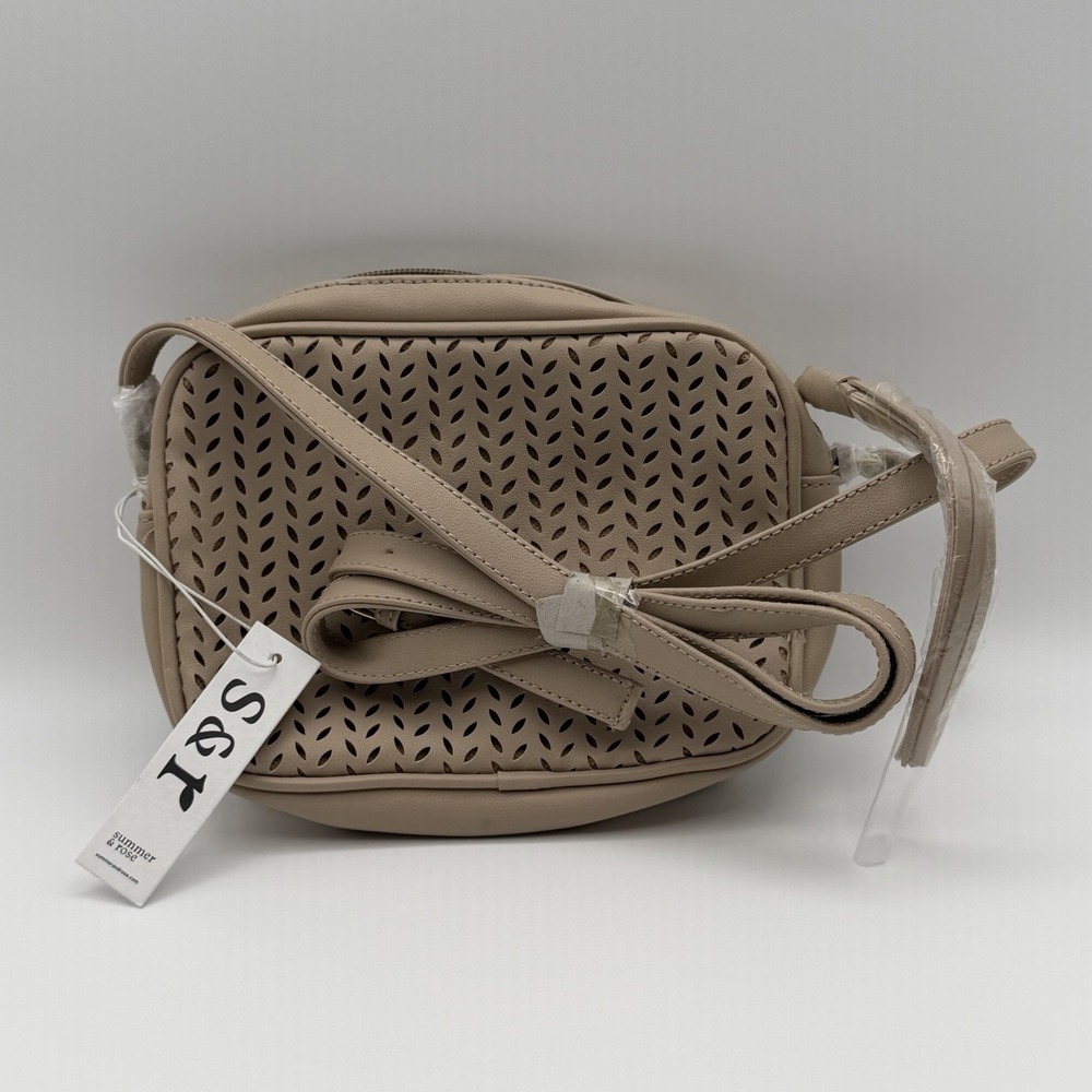 Summer & Rose Beige Perforated Vegan Leather Crossbody‎ Bag NWT